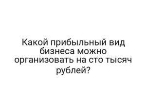 Какой прибыльный вид бизнеса можно организовать на сто тысяч рублей?